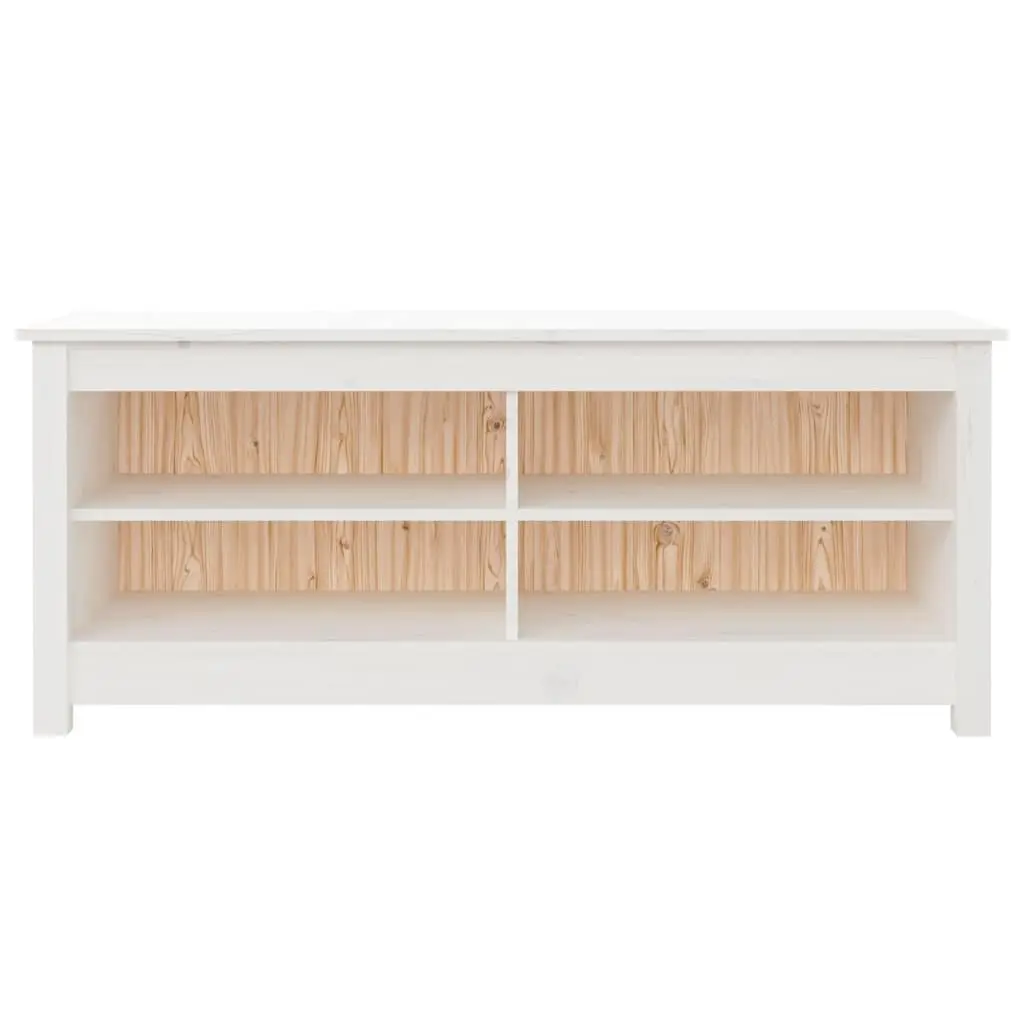 Shoe Storage Bench White Solid Pine Wood 110x38x45.5cm Four Compartments Stable Seating Top for Entryway or Hallway