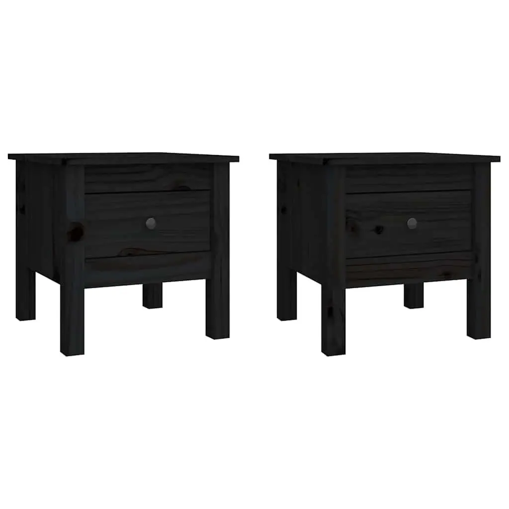 Side Tables Black 40x40x39 cm Solid Wood Pine End Table with Drawer