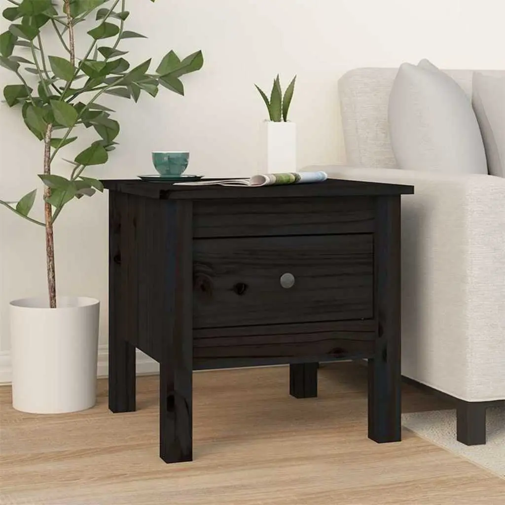 Side Tables Black 40x40x39 cm Solid Wood Pine End Table with Drawer