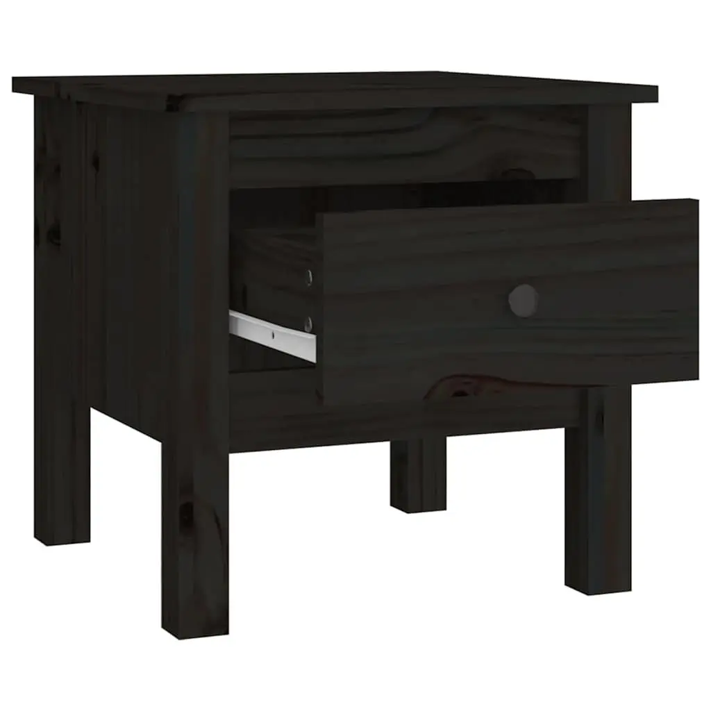 Side Tables Black 40x40x39 cm Solid Wood Pine End Table with Drawer