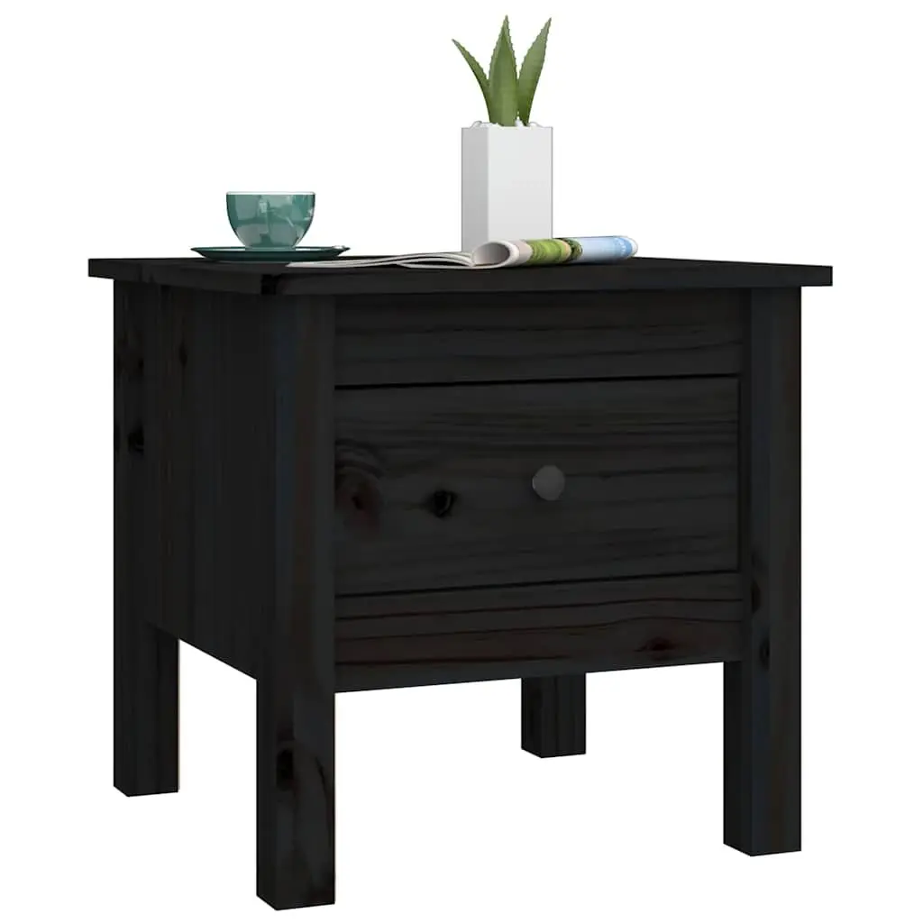 Side Tables Black 40x40x39 cm Solid Wood Pine End Table with Drawer