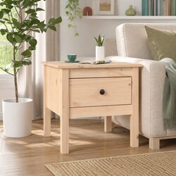 Concise Brown Solid Pine Side Table with Drawer Storage