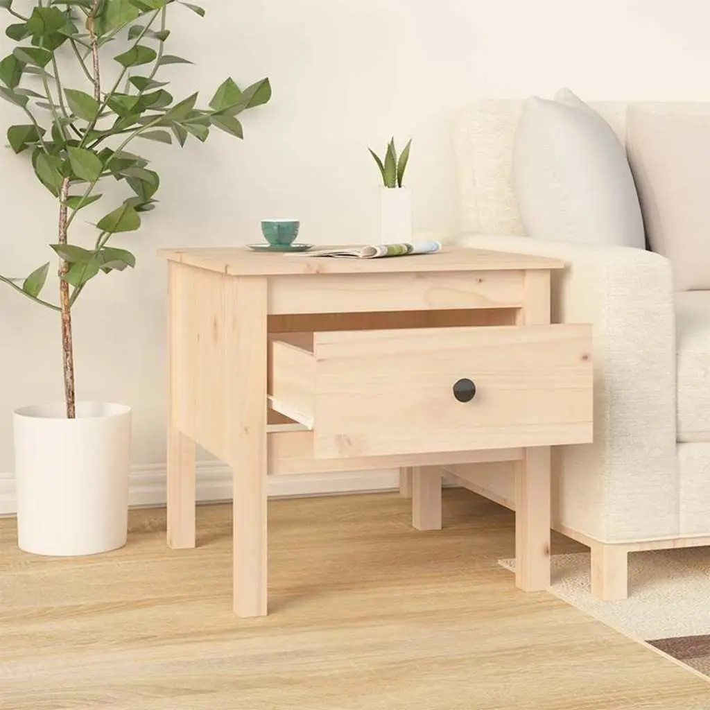 Solid Wood Pine Side Table Brown 50x50x49cm Drawer Storage End Table