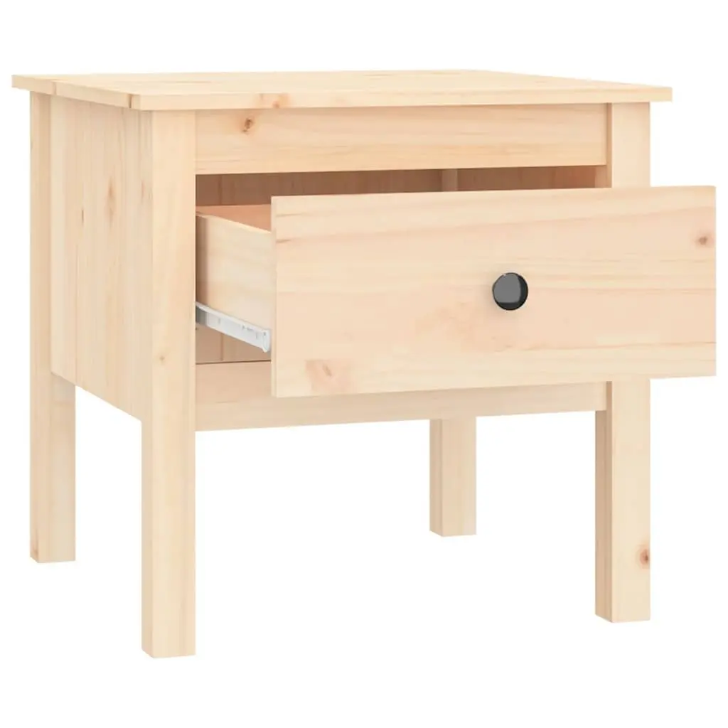 Solid Wood Pine Side Table Brown 50x50x49cm Drawer Storage End Table
