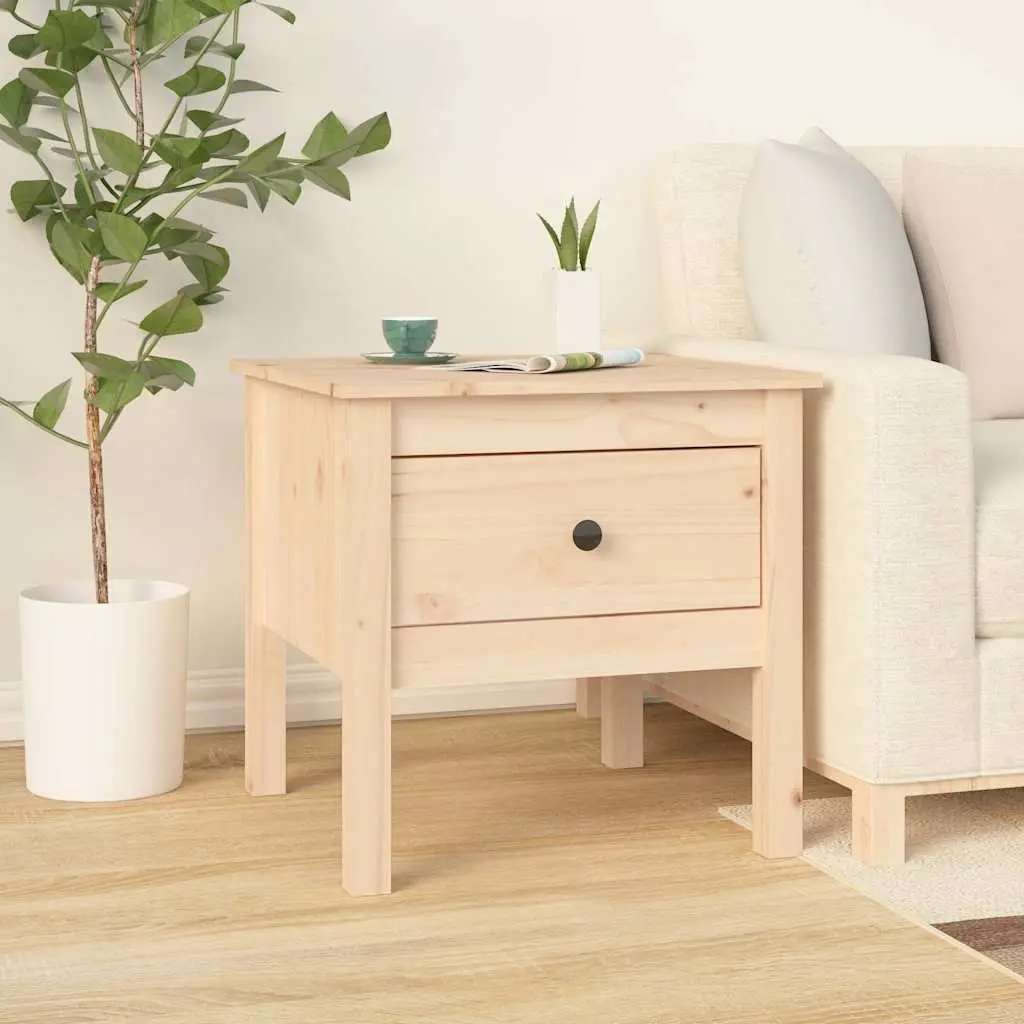 Side Tables Brown Solid Wood Pine 2 Piece Drawer Storage Living Room