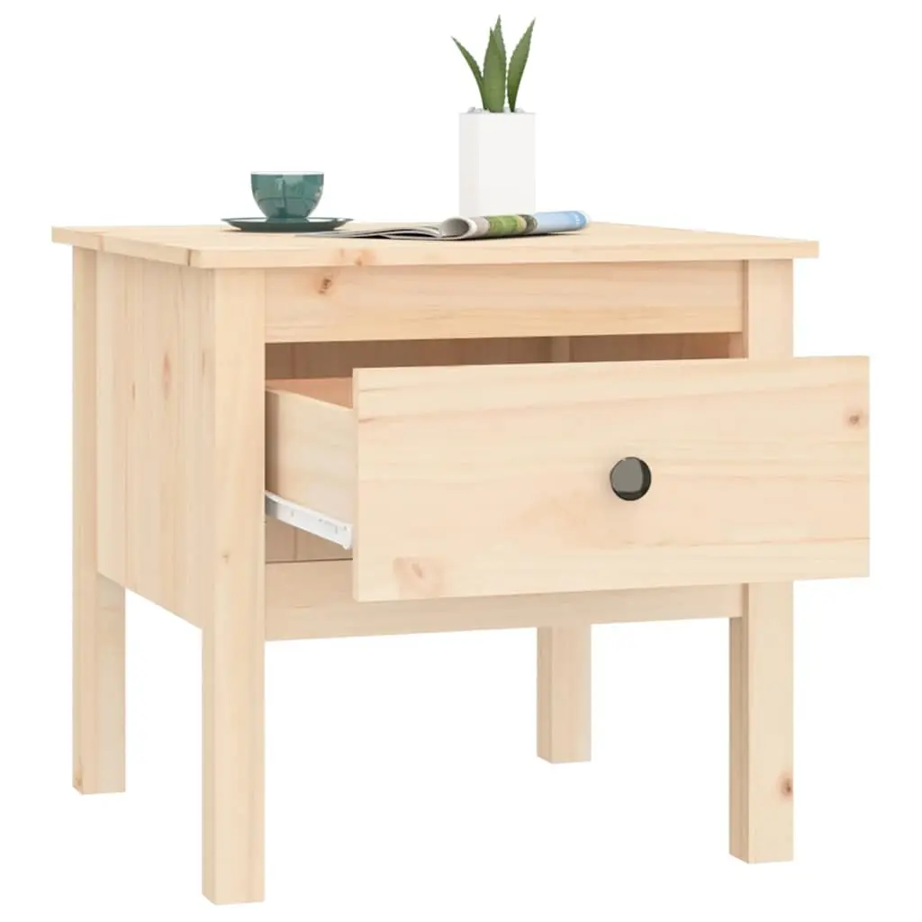Side Tables Brown Solid Wood Pine 2 Piece Drawer Storage Living Room