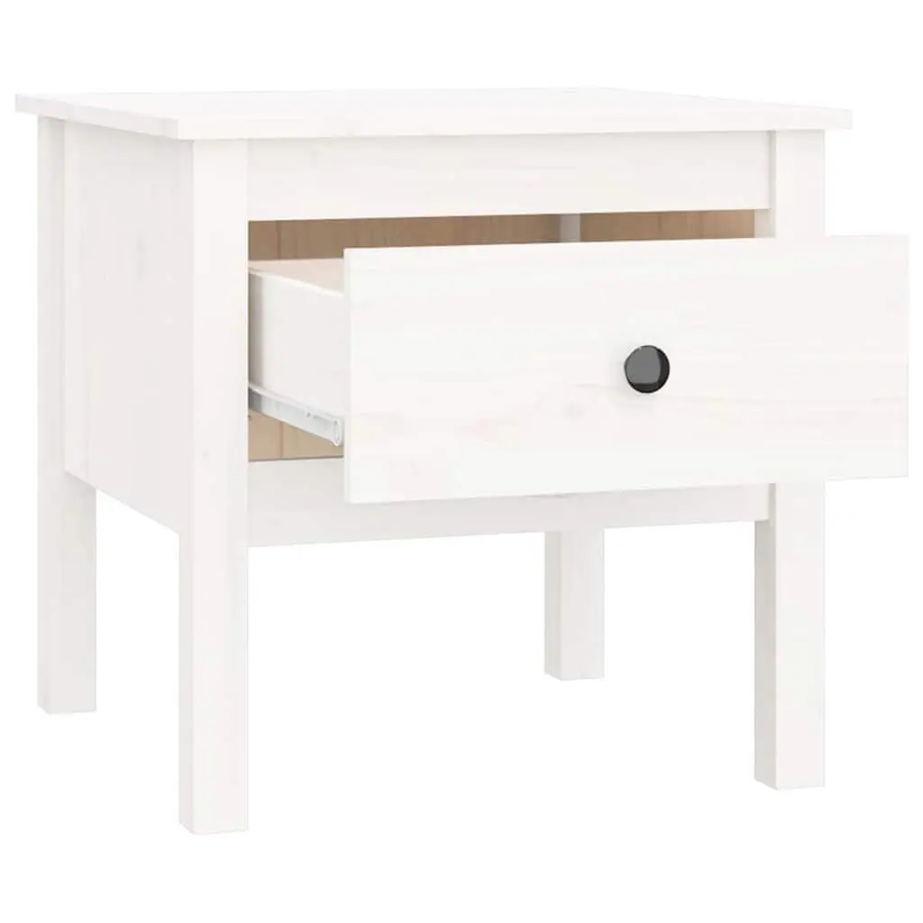 Solid Pine Wood Side Table White 50x50x49 cm Drawer Storage Compact Living Room Bedroom