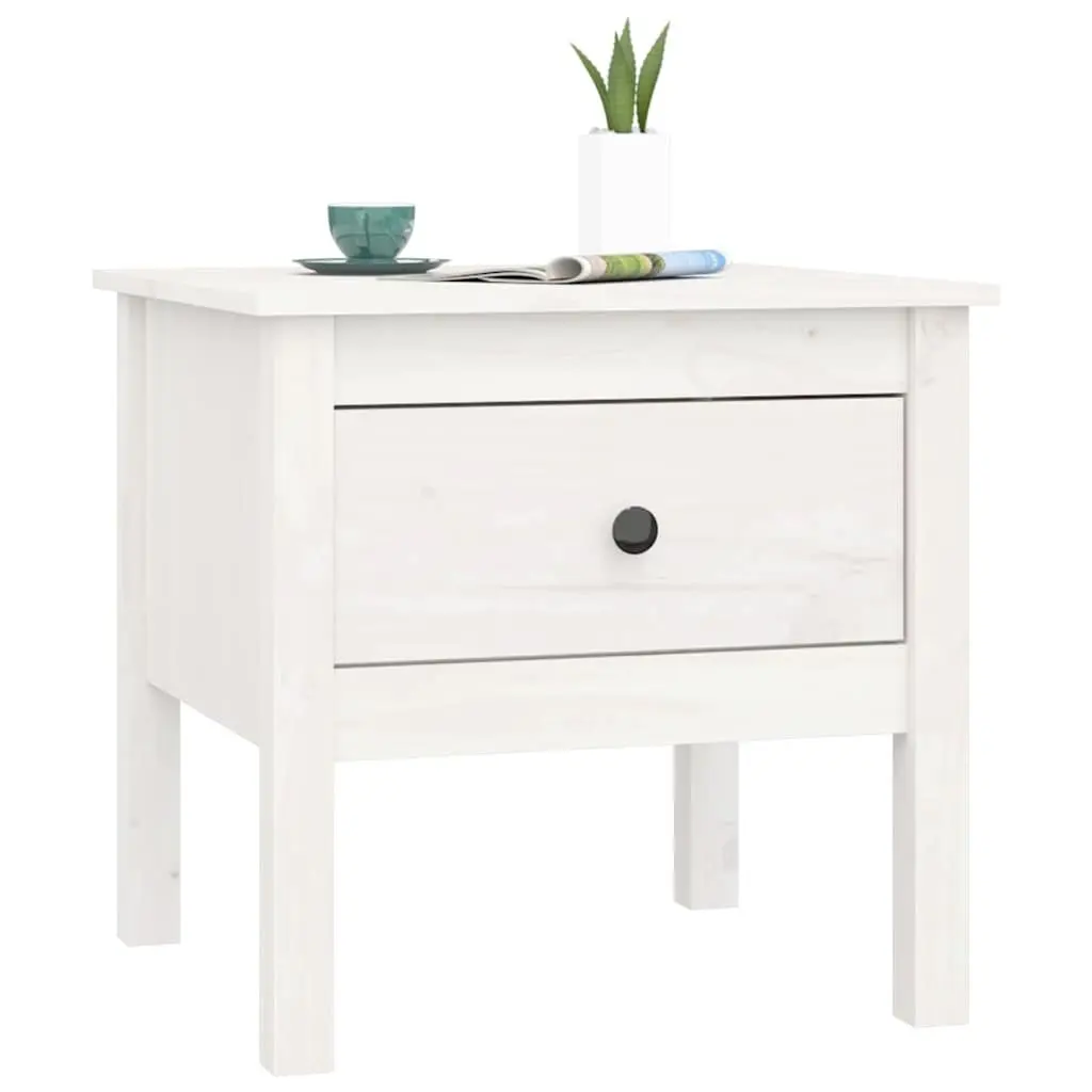 Solid Pine Wood Side Table White 50x50x49 cm Drawer Storage Compact Living Room Bedroom