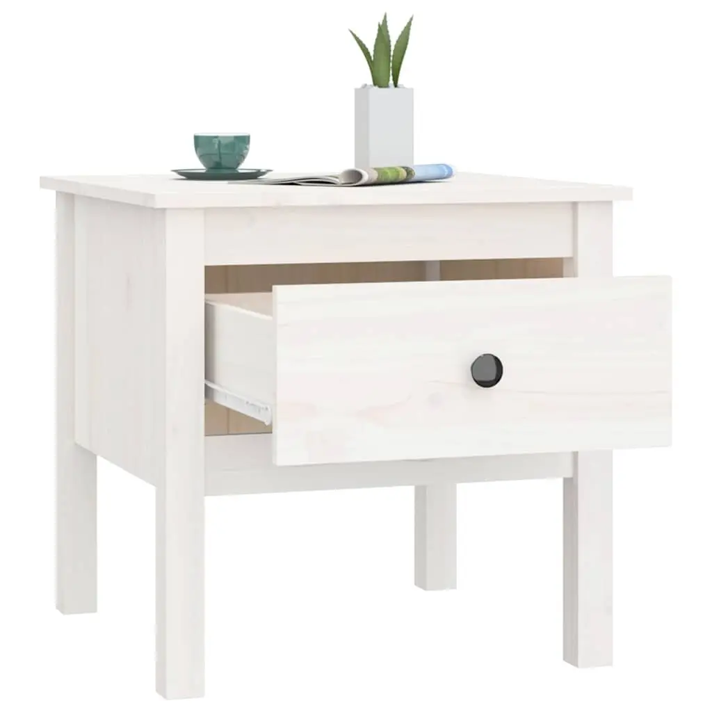 Solid Pine Wood Side Table White 50x50x49 cm Drawer Storage Compact Living Room Bedroom