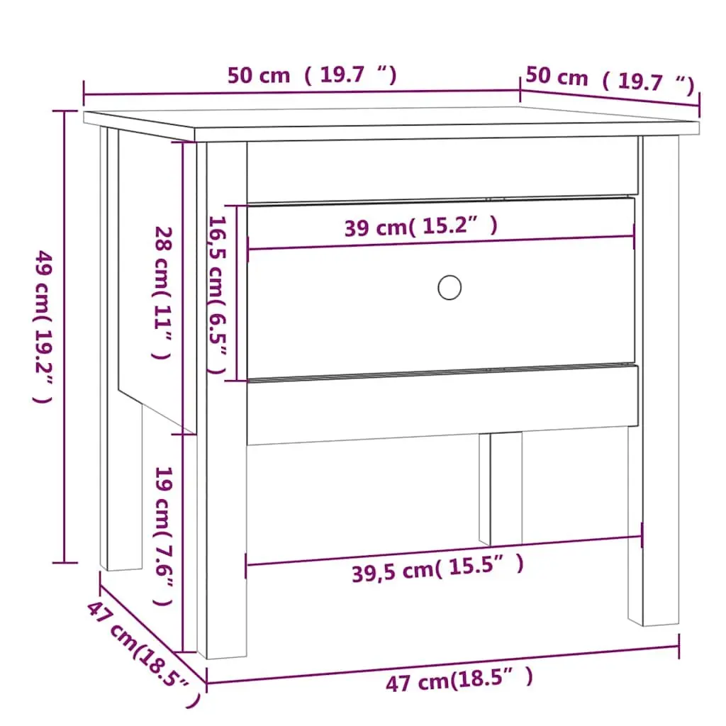 Solid Pine Wood Side Table White 50x50x49 cm Drawer Storage Compact Living Room Bedroom