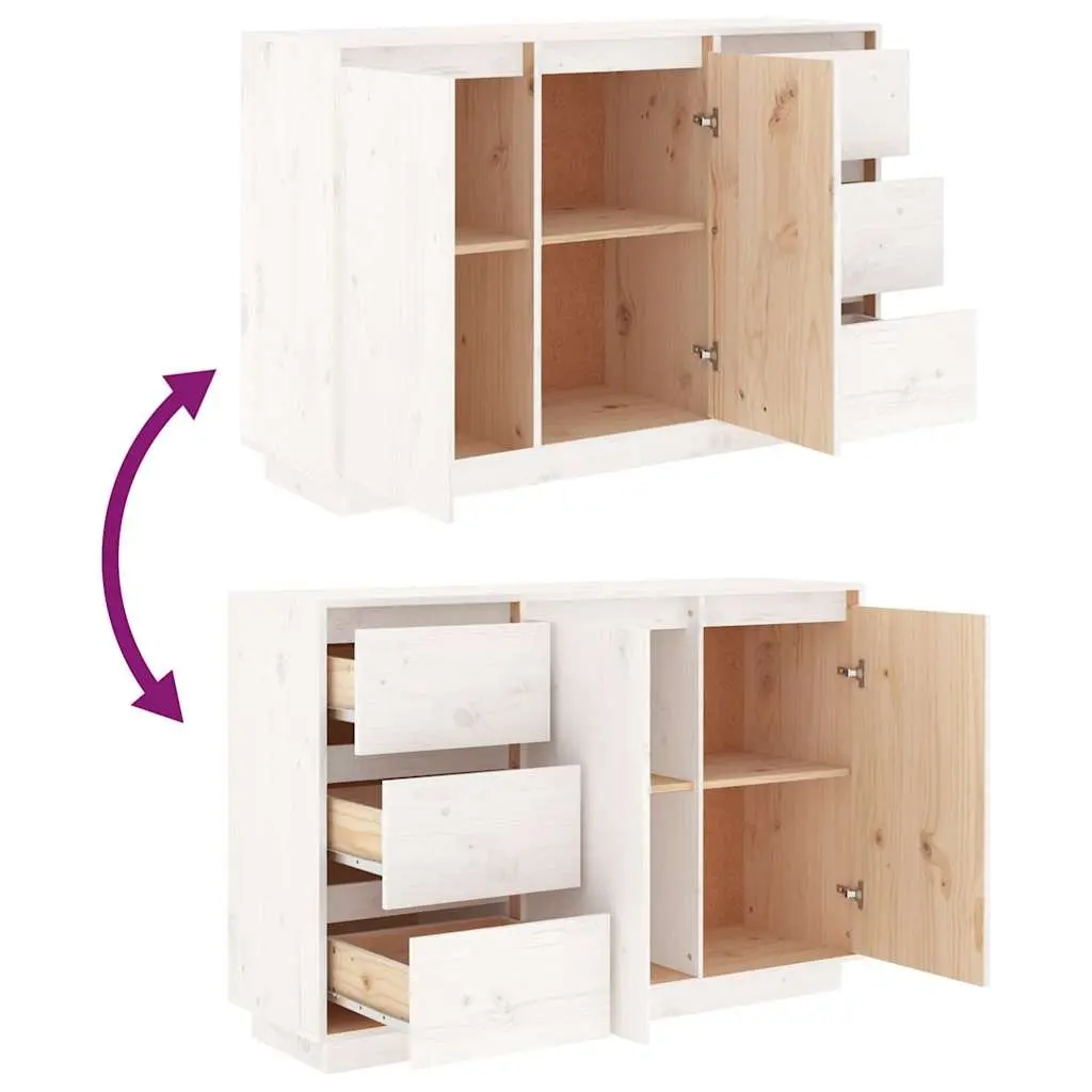 Sideboard White Solid Pine Wood 2 Doors 3 Drawers Storage Cabinet