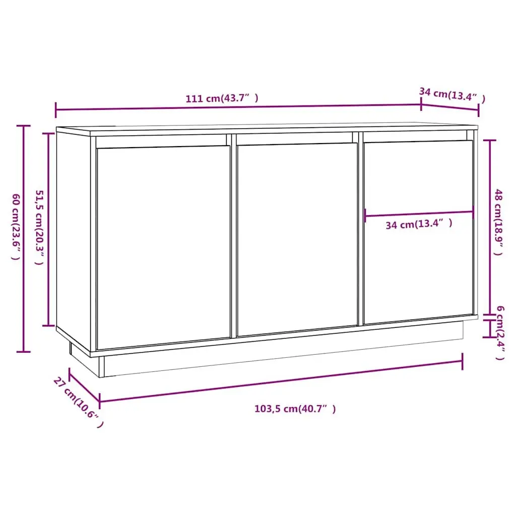 Sideboard Brown 111x34x60 cm Solid Wood Pine Storage Cabinet Furniture