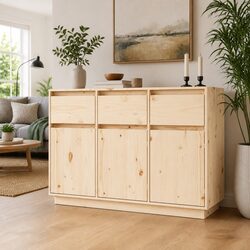 Solid Pine Wood Sideboard with Ample Storage