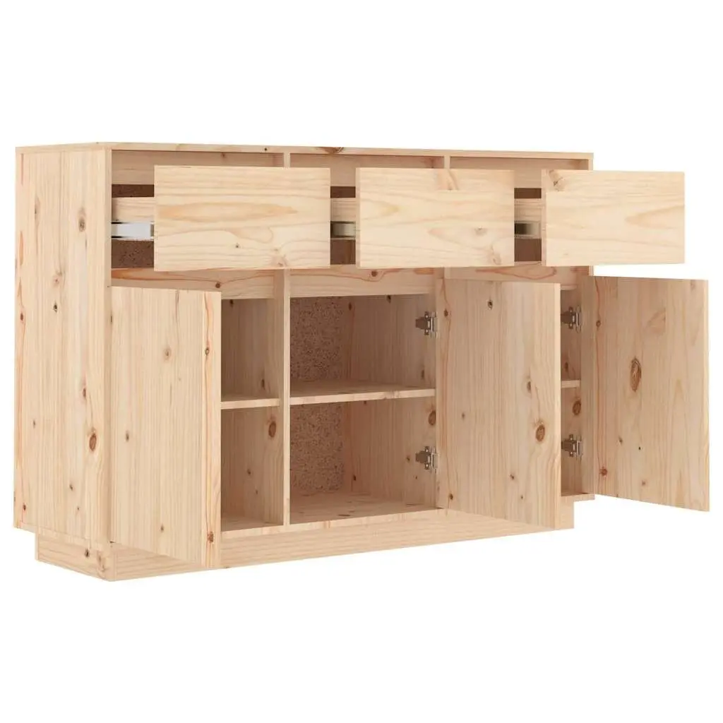 Solid Pine Wood Sideboard Brown 111x36x75 cm Floating Storage Cabinet with 3 Drawers and 6 Compartments