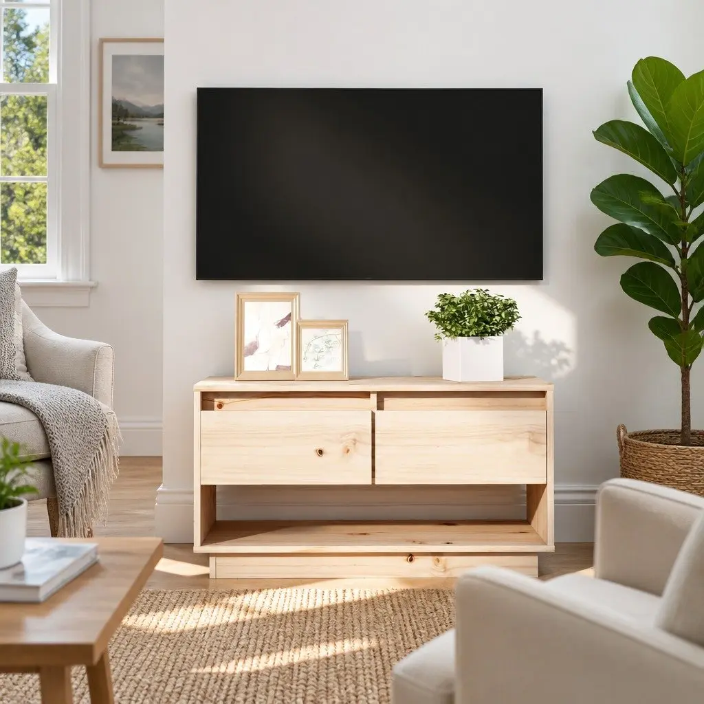 Pine Wood TV Cabinet Brown with Drawers 74cm x 34cm x 40cm Sturdy Storage Unit for Living Room
