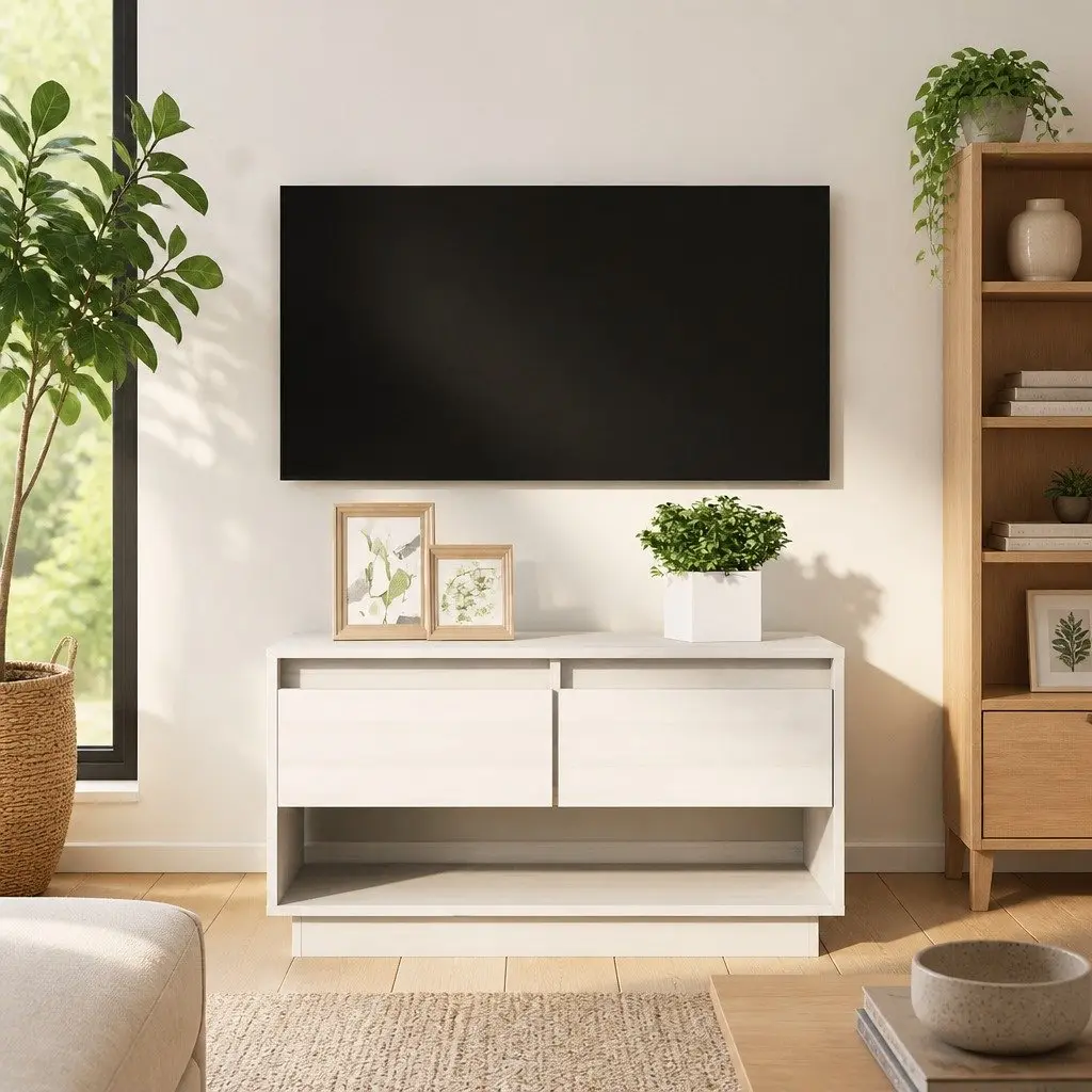 White Solid Wood Pine TV Cabinet