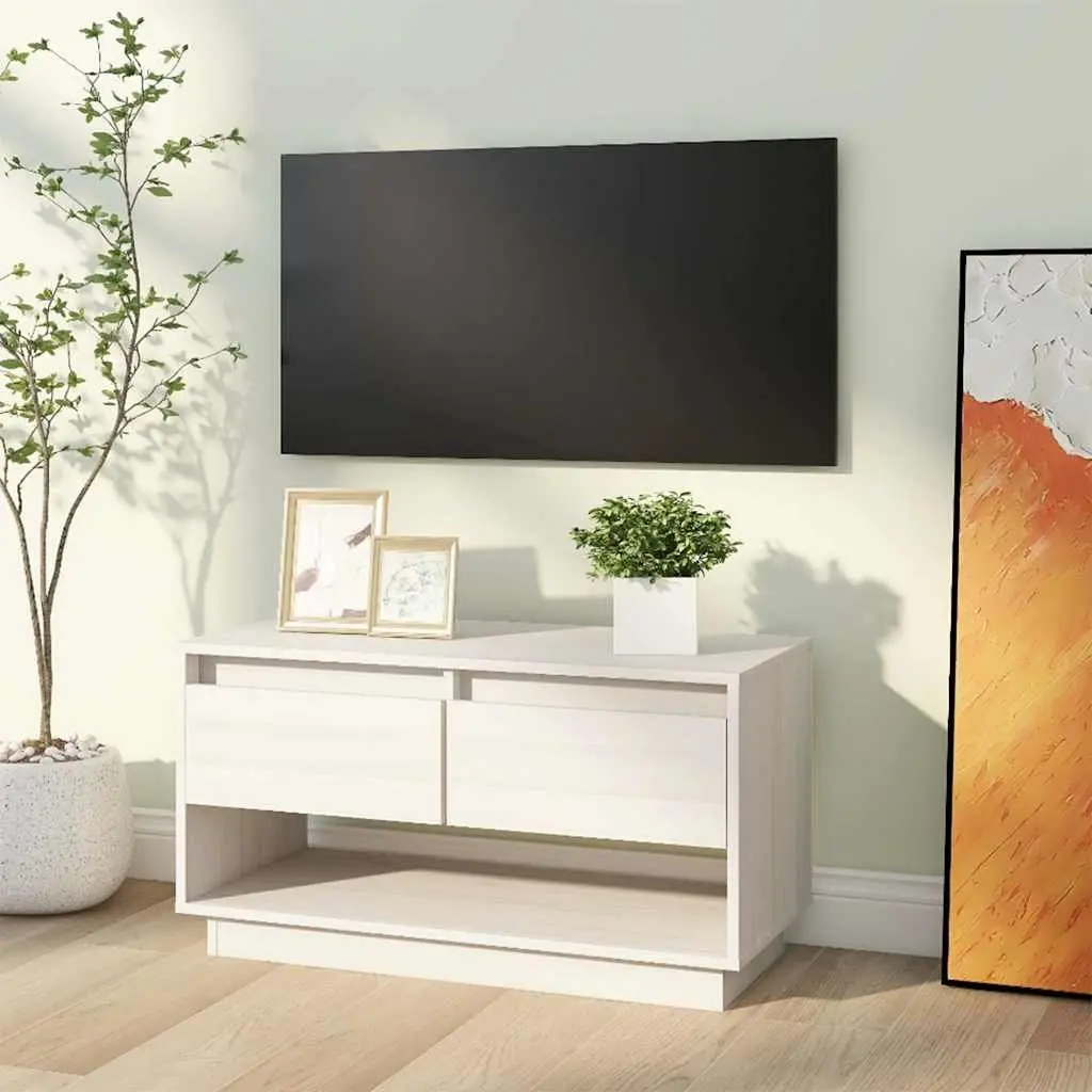White Solid Wood Pine TV Cabinet