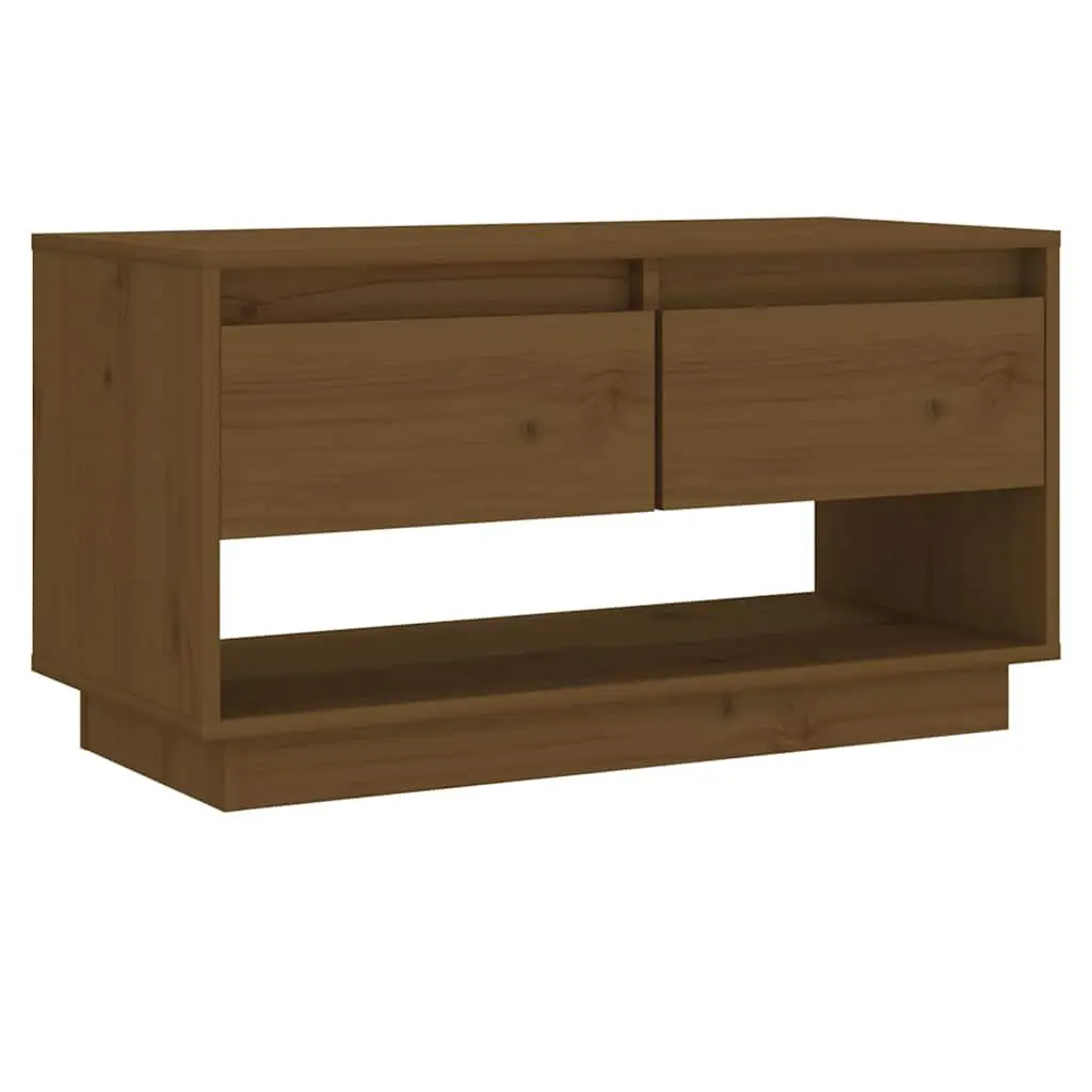Solid Wood Pine TV Cabinet Honey Brown with Drawers Sturdy Frame Storage Unit