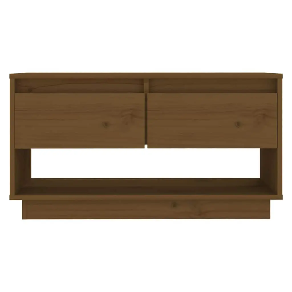 Solid Wood Pine TV Cabinet Honey Brown with Drawers Sturdy Frame Storage Unit