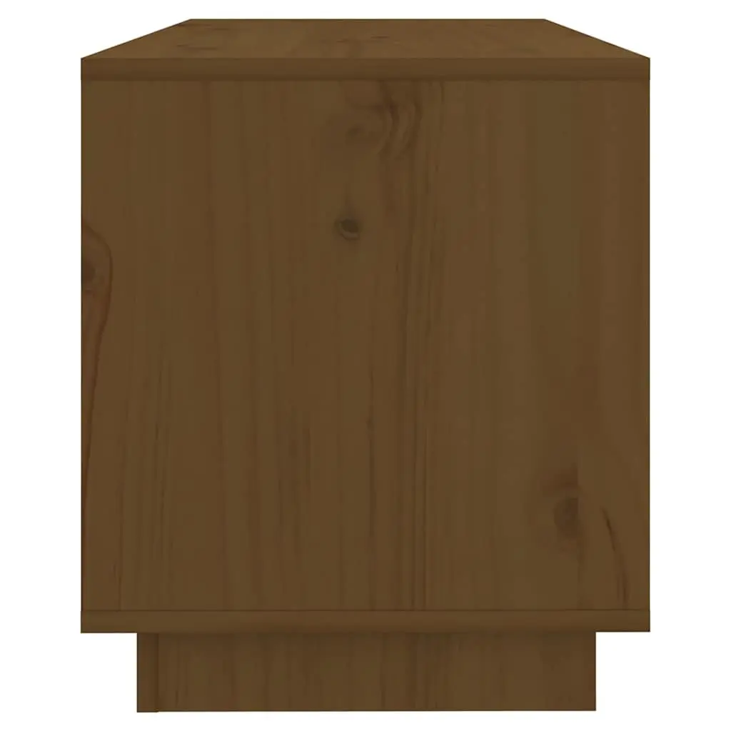 Solid Wood Pine TV Cabinet Honey Brown with Drawers Sturdy Frame Storage Unit