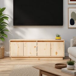 Pine Wood TV Cabinet with Storage Solutions 110x34x40 cm