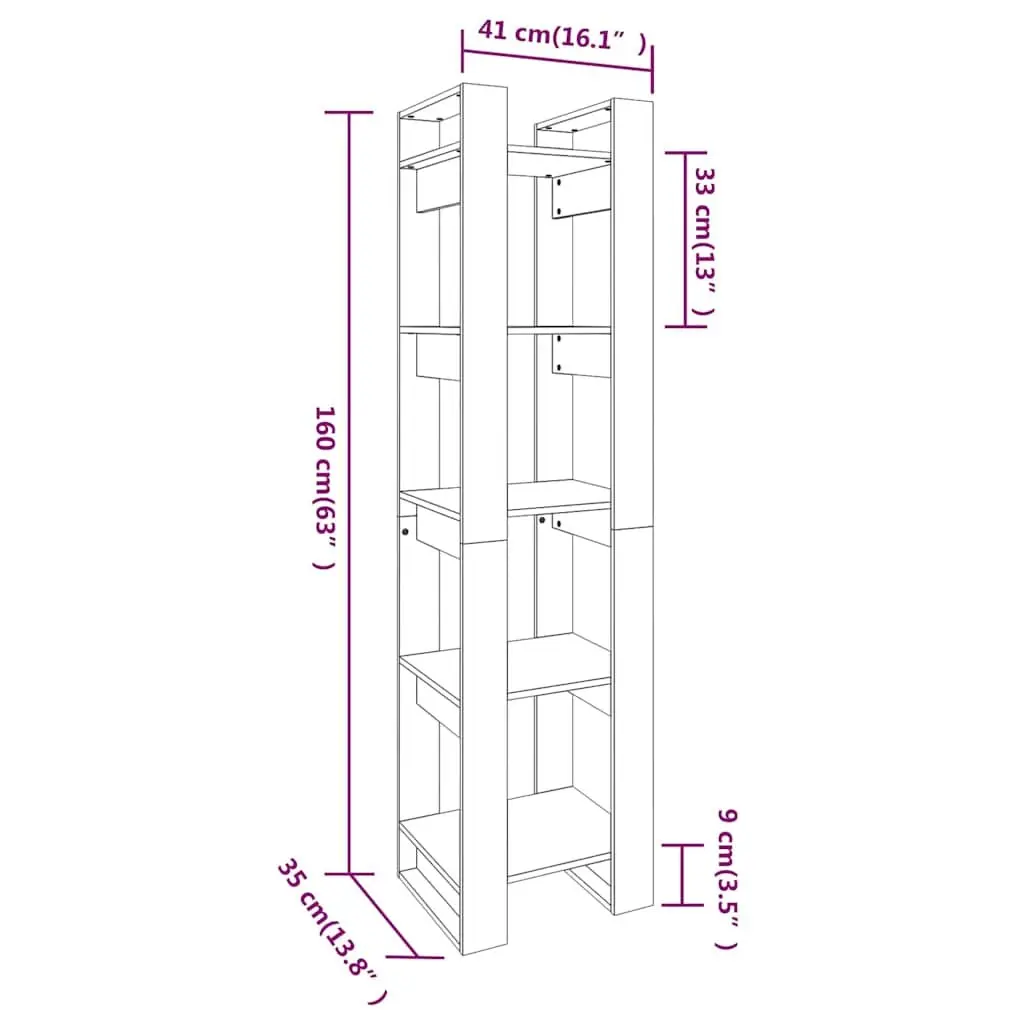 Book Cabinet White 41x35x160 cm Solid Pinewood Open Shelving Unit