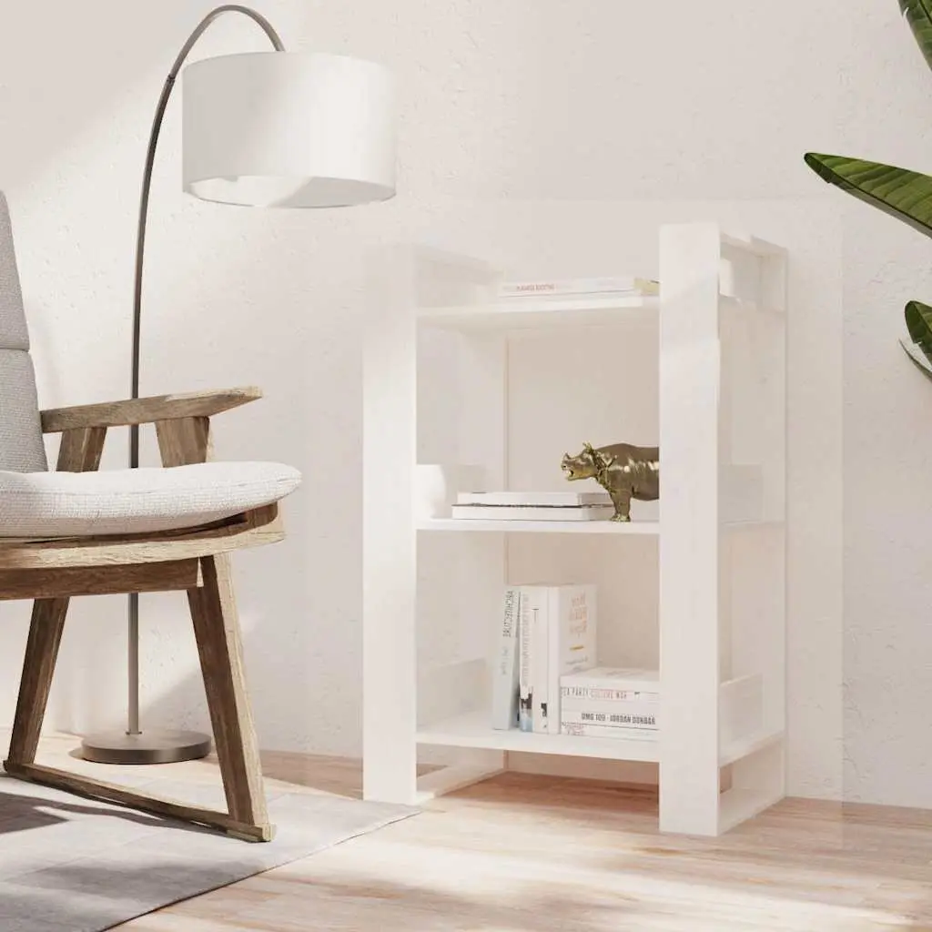 Pine Wood Bookcase Room Divider White Multi Shelf Storage Unit 60x35x91cm