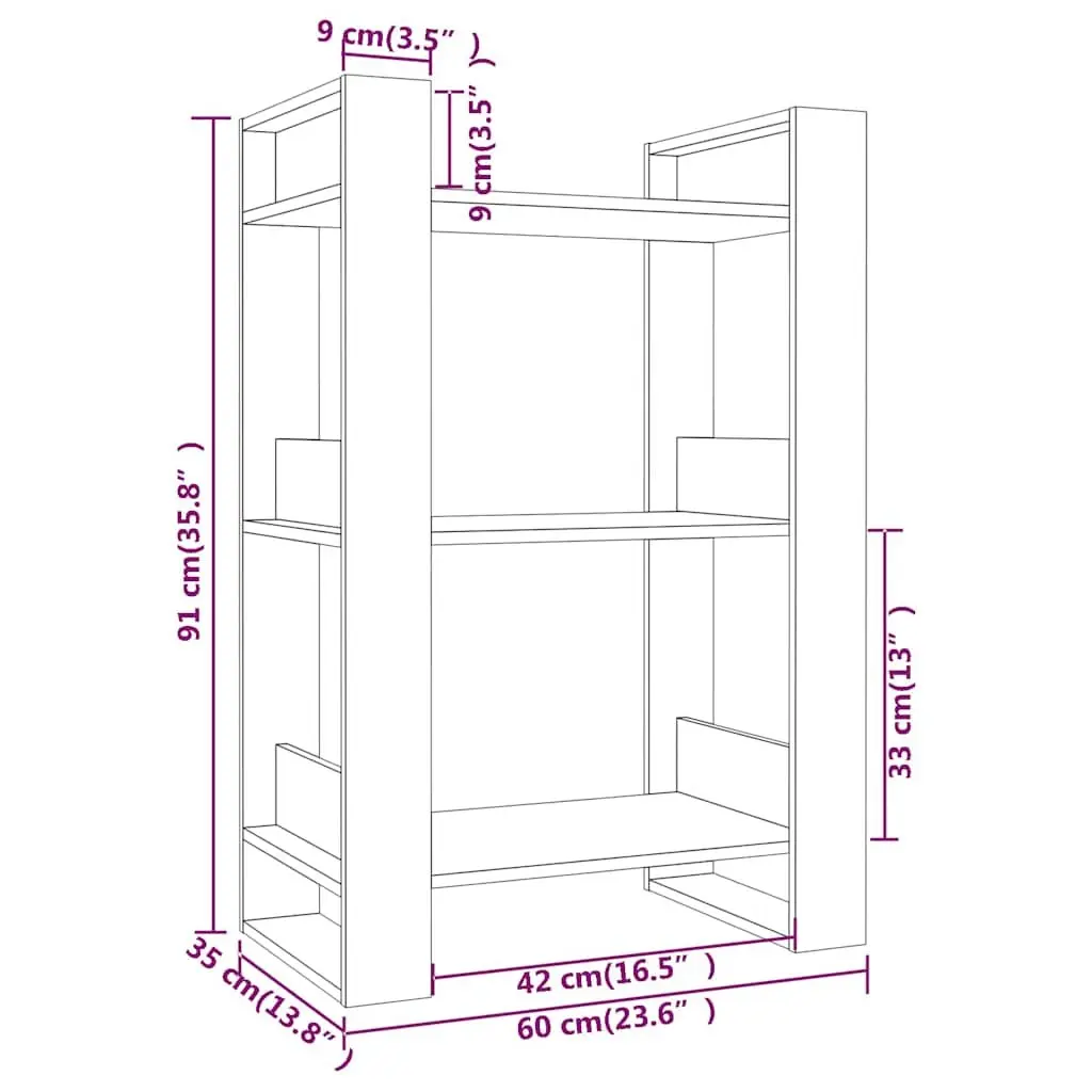 Pine Wood Bookcase Room Divider White Multi Shelf Storage Unit 60x35x91cm