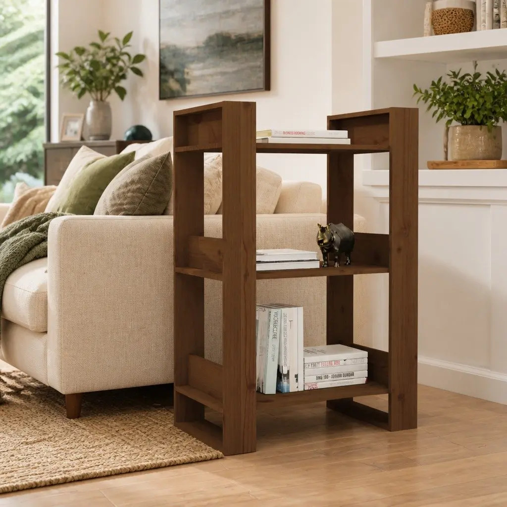 Solid Wood Book Cabinet Brown 60x35x91 cm Open Shelving Room Divider
