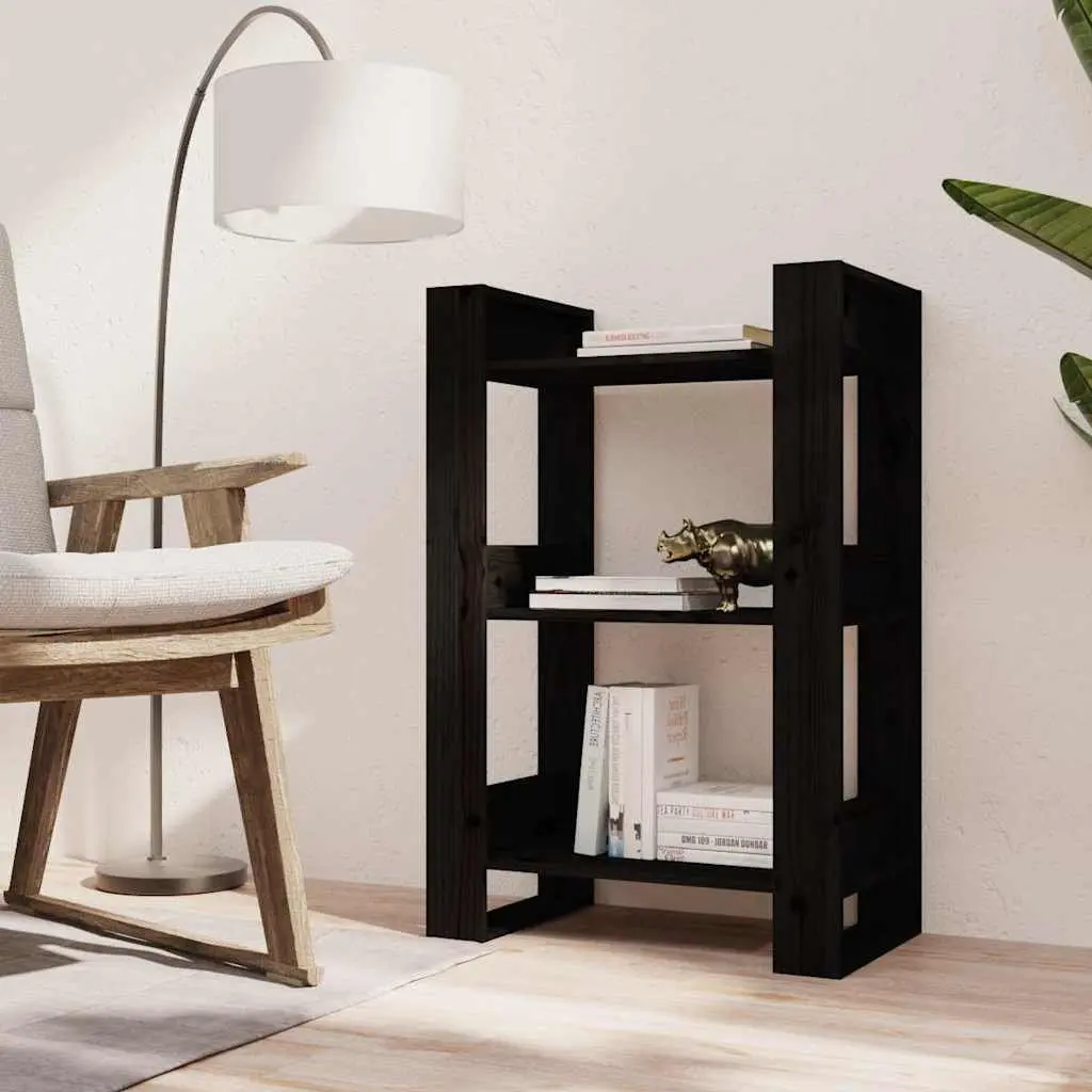 Solid Wood Pine Book Cabinet Black 60x35x91 cm Room Divider Storage Bookshelf