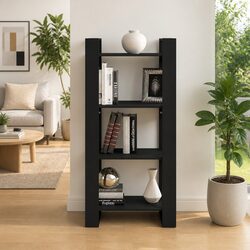 Compact Black Wood Book Cabinet Room Divider 60x35x125cm