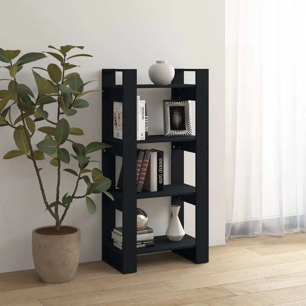 Solid Wood Book Cabinet Black 60x35x125cm Room Divider Shelving Unit