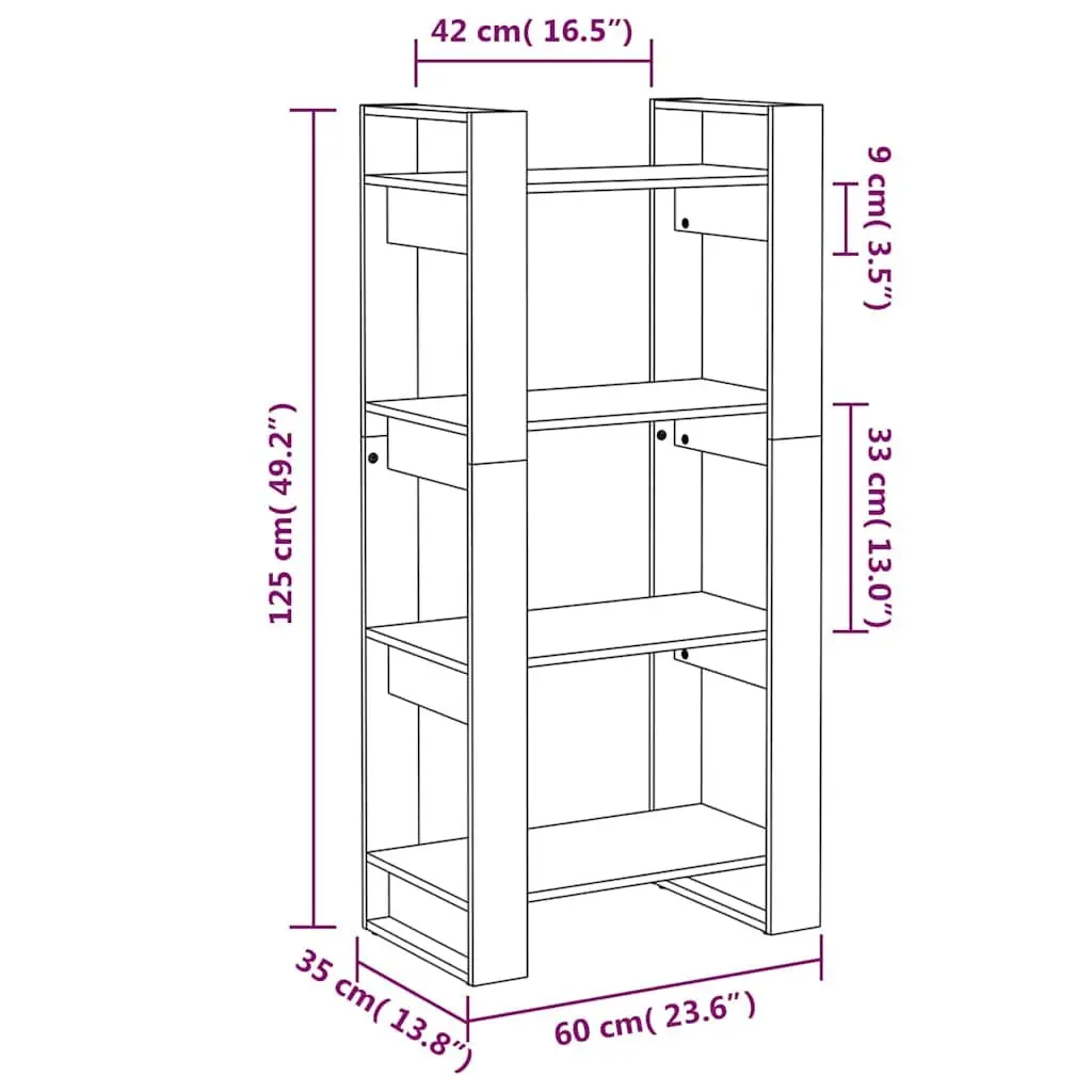 Solid Wood Book Cabinet Black 60x35x125cm Room Divider Shelving Unit