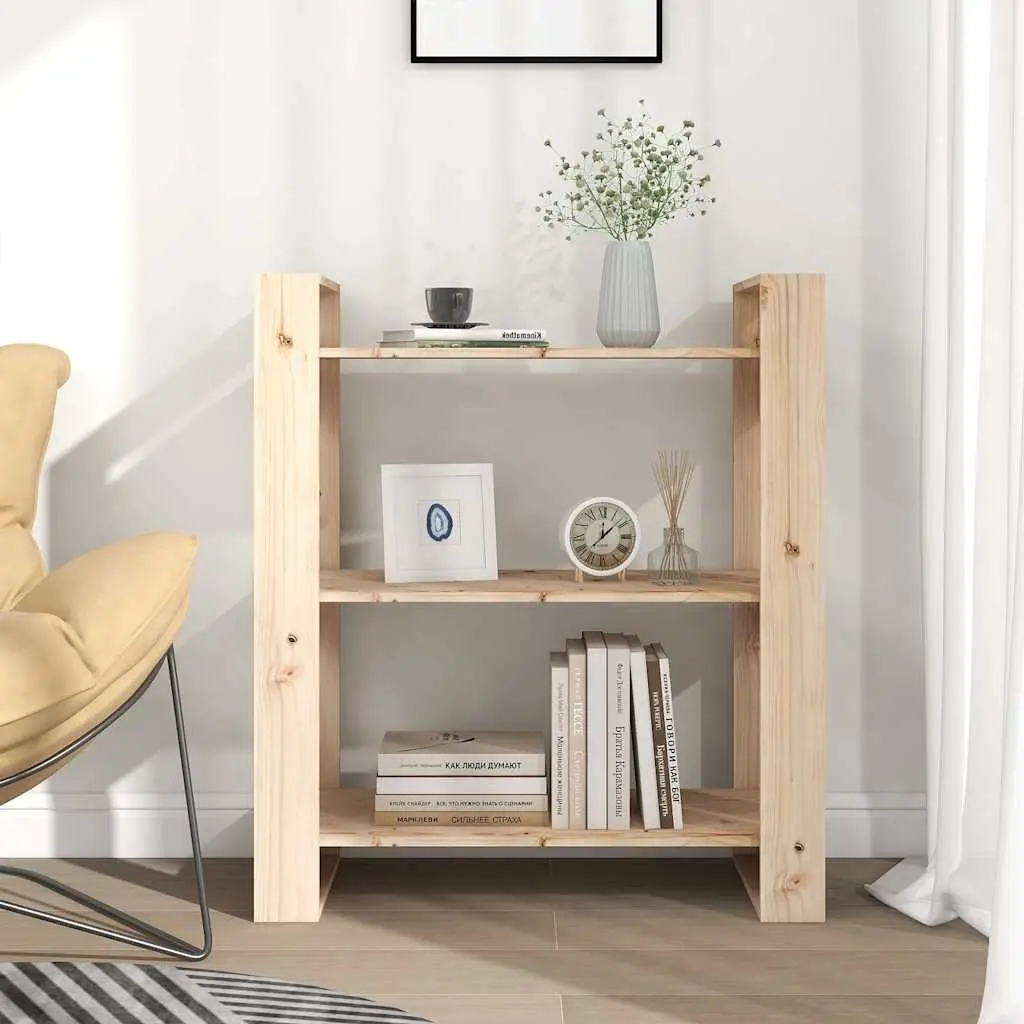 Solid Wood Pine Book Cabinet Brown 80x35x91cm Dual-Sided Room Divider Bookshelf Storage