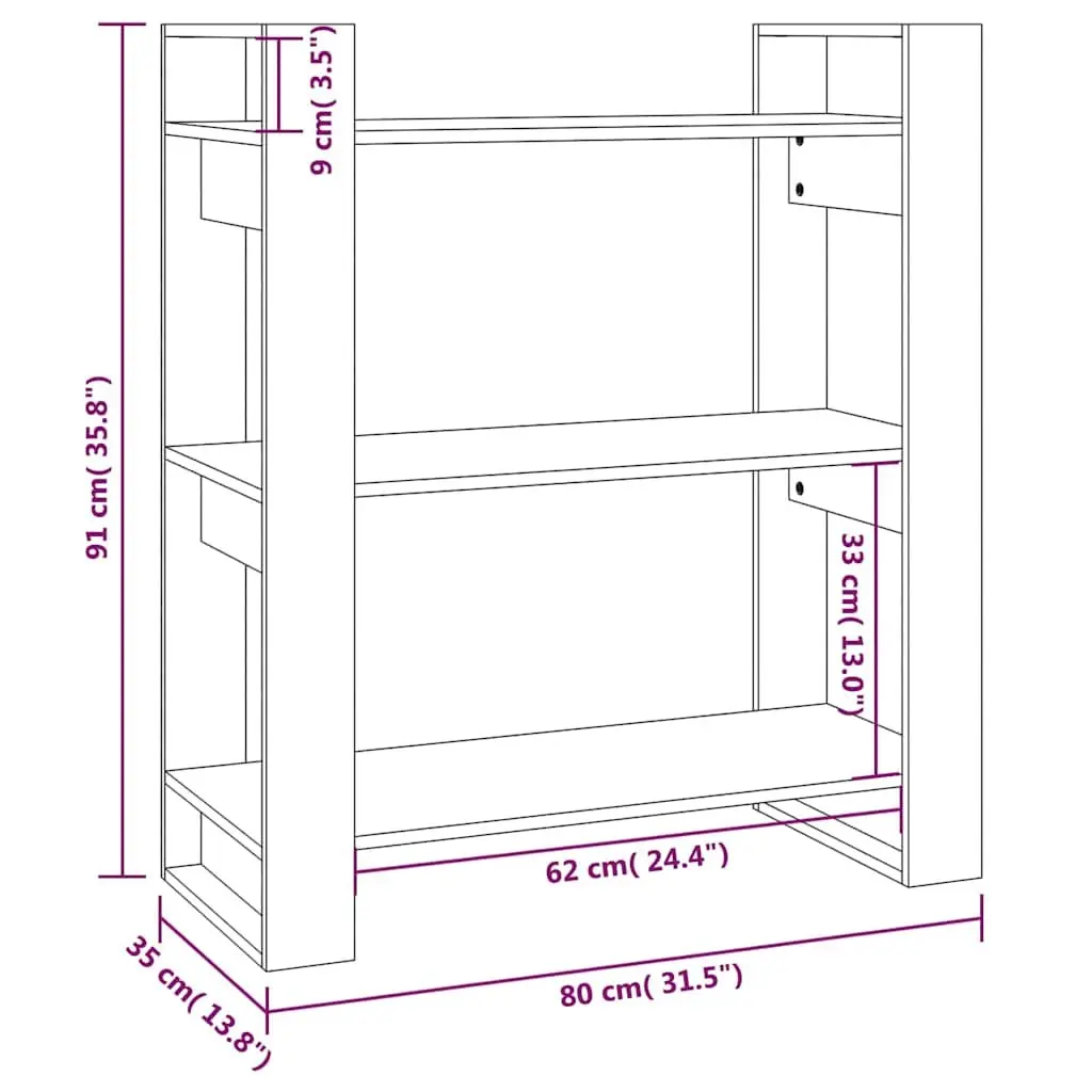 Solid Wood Pine Book Cabinet Brown 80x35x91cm Dual-Sided Room Divider Bookshelf Storage