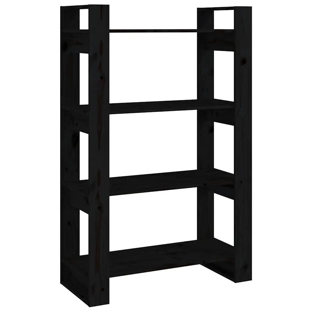 Book Cabinet Black Solid Pine Wood Room Divider 80x35x125cm