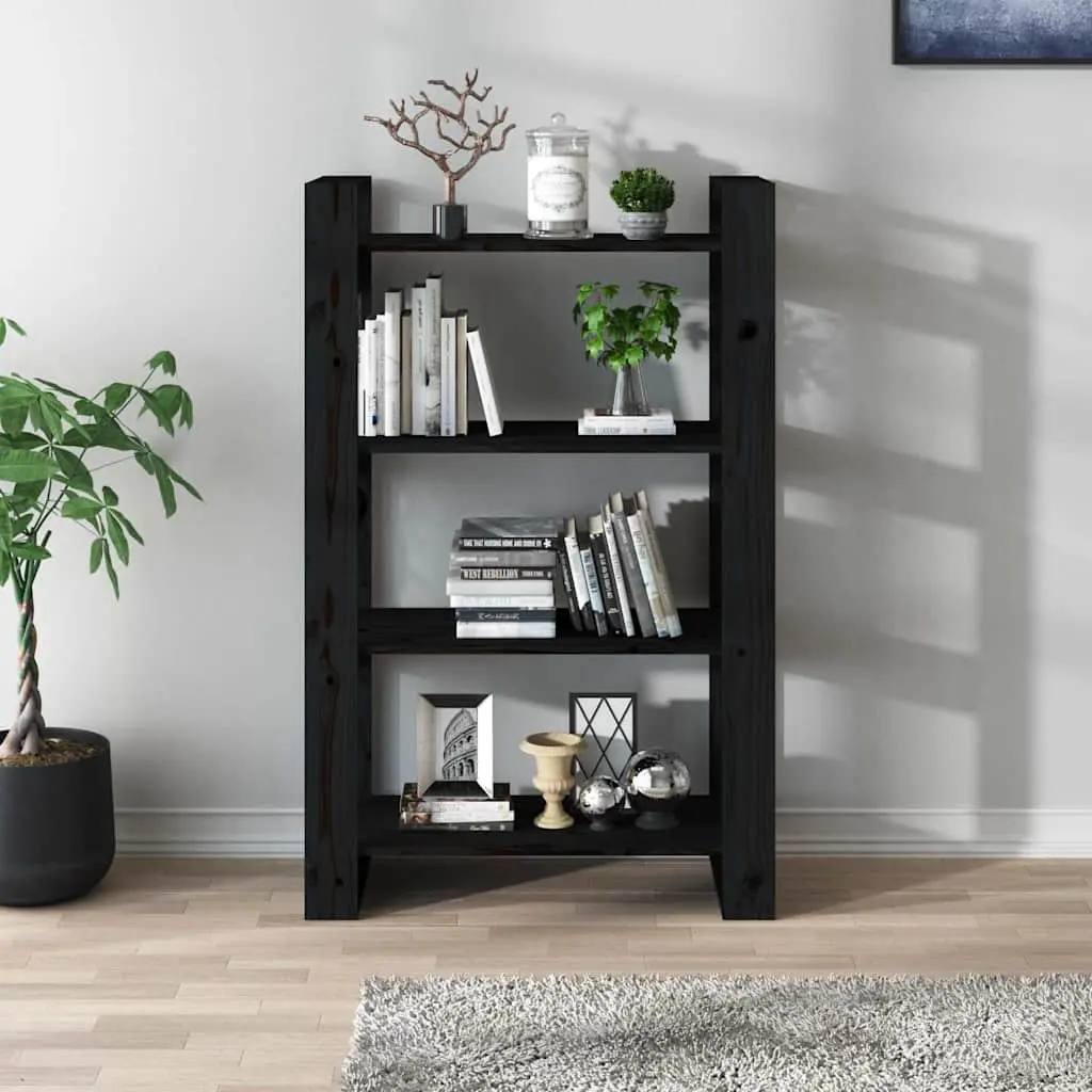 Book Cabinet Black Solid Pine Wood Room Divider 80x35x125cm