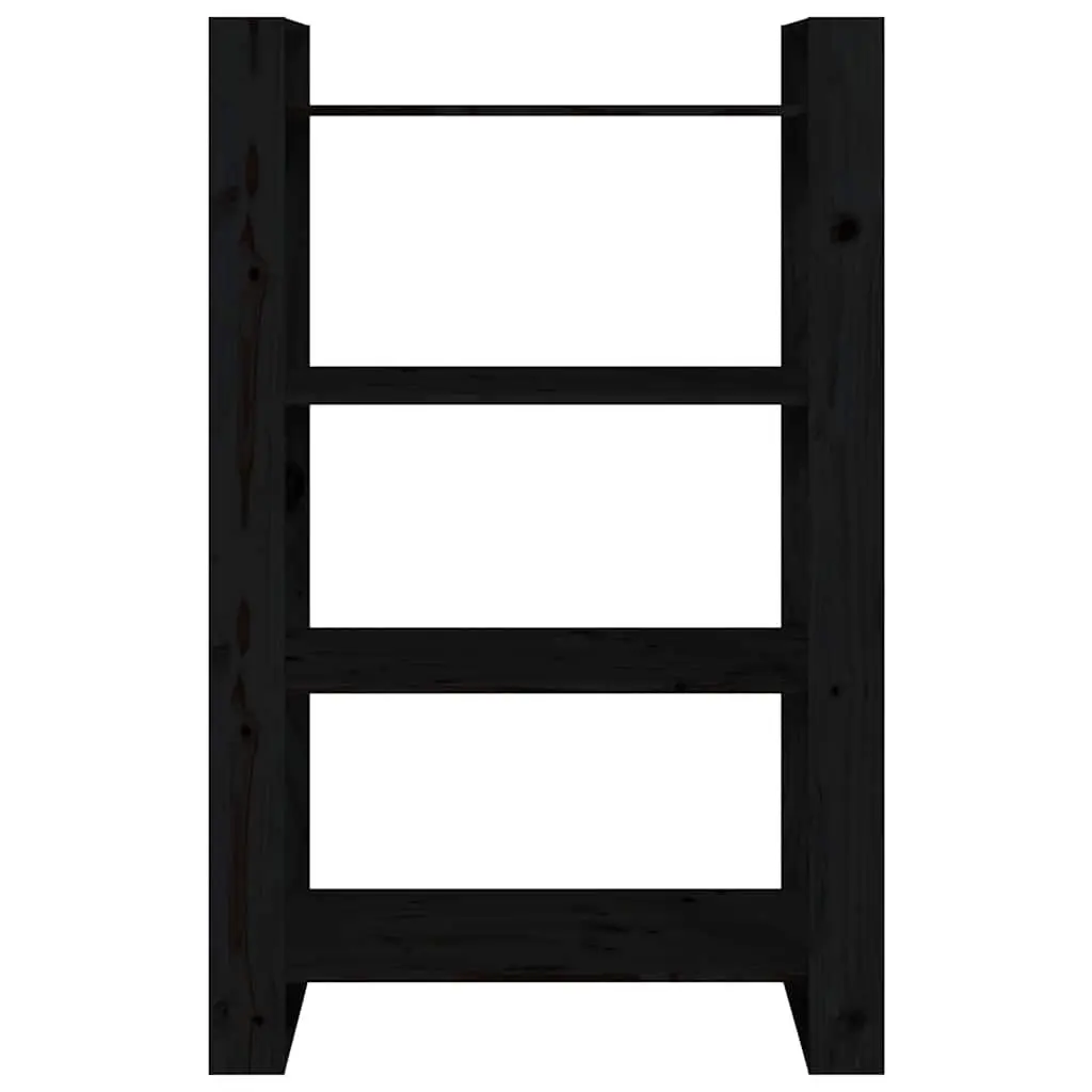 Book Cabinet Black Solid Pine Wood Room Divider 80x35x125cm