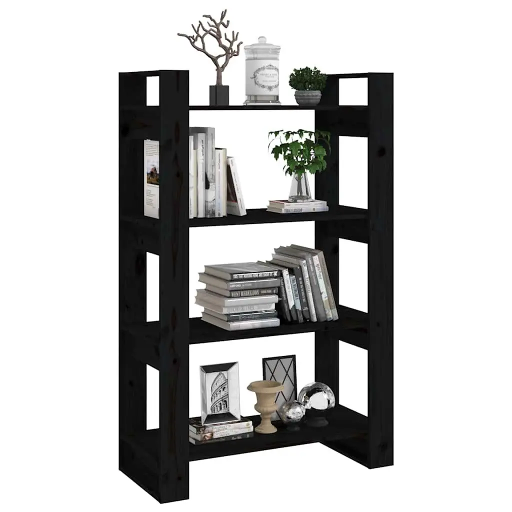 Book Cabinet Black Solid Pine Wood Room Divider 80x35x125cm