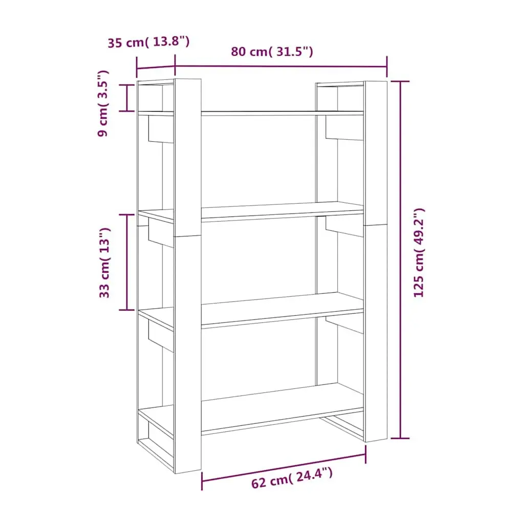 Book Cabinet Black Solid Pine Wood Room Divider 80x35x125cm