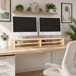 Monitor Stand Solid Wood Pine Desk Riser Storage Shelves TV Multimedia Organiser