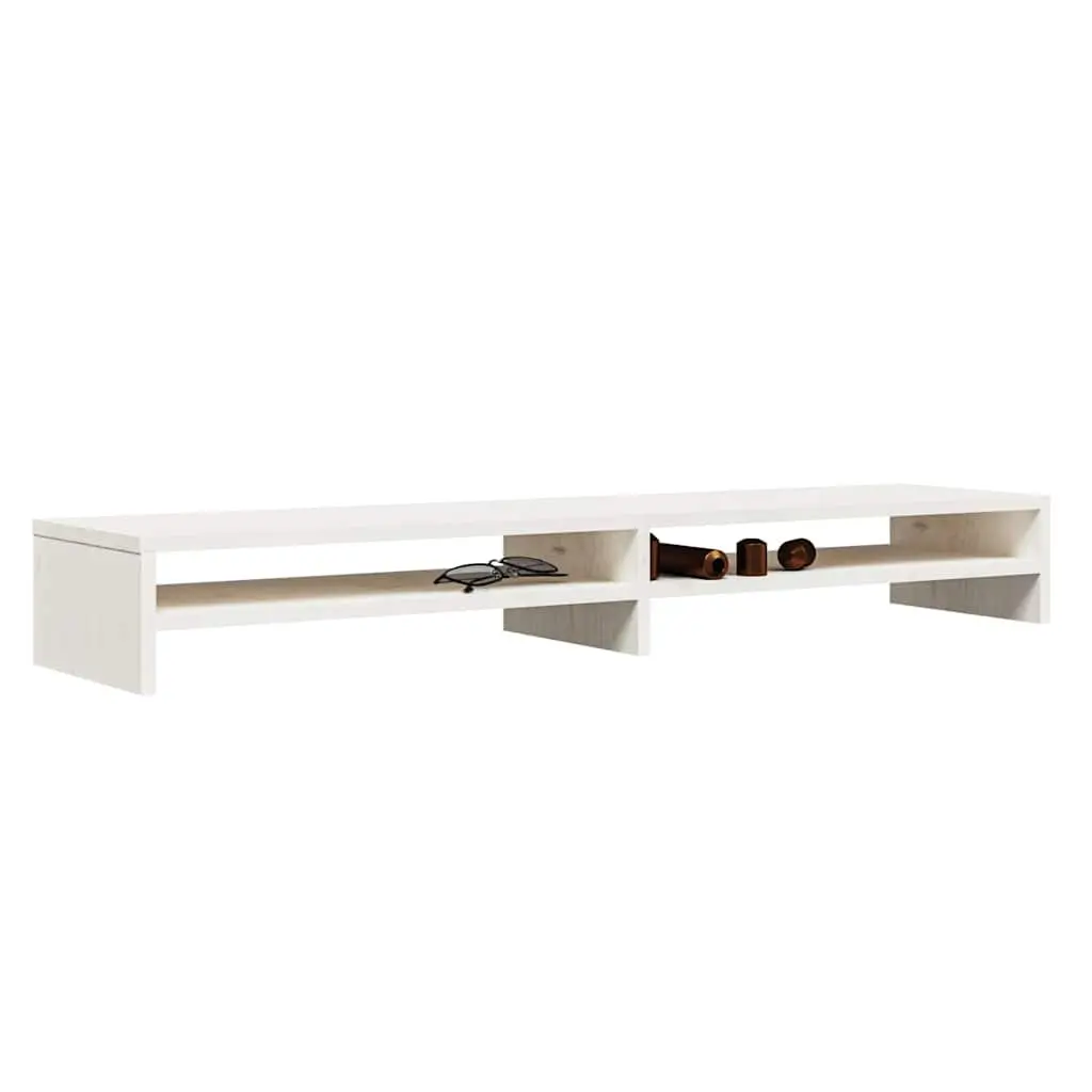 Monitor Stand White Solid Wood Pine Desk Riser Storage Shelves 100x24x13cm