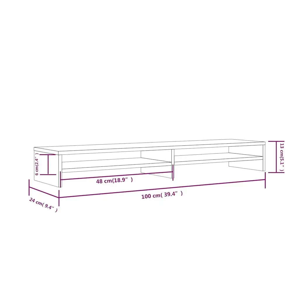 Monitor Stand White Solid Wood Pine Desk Riser Storage Shelves 100x24x13cm