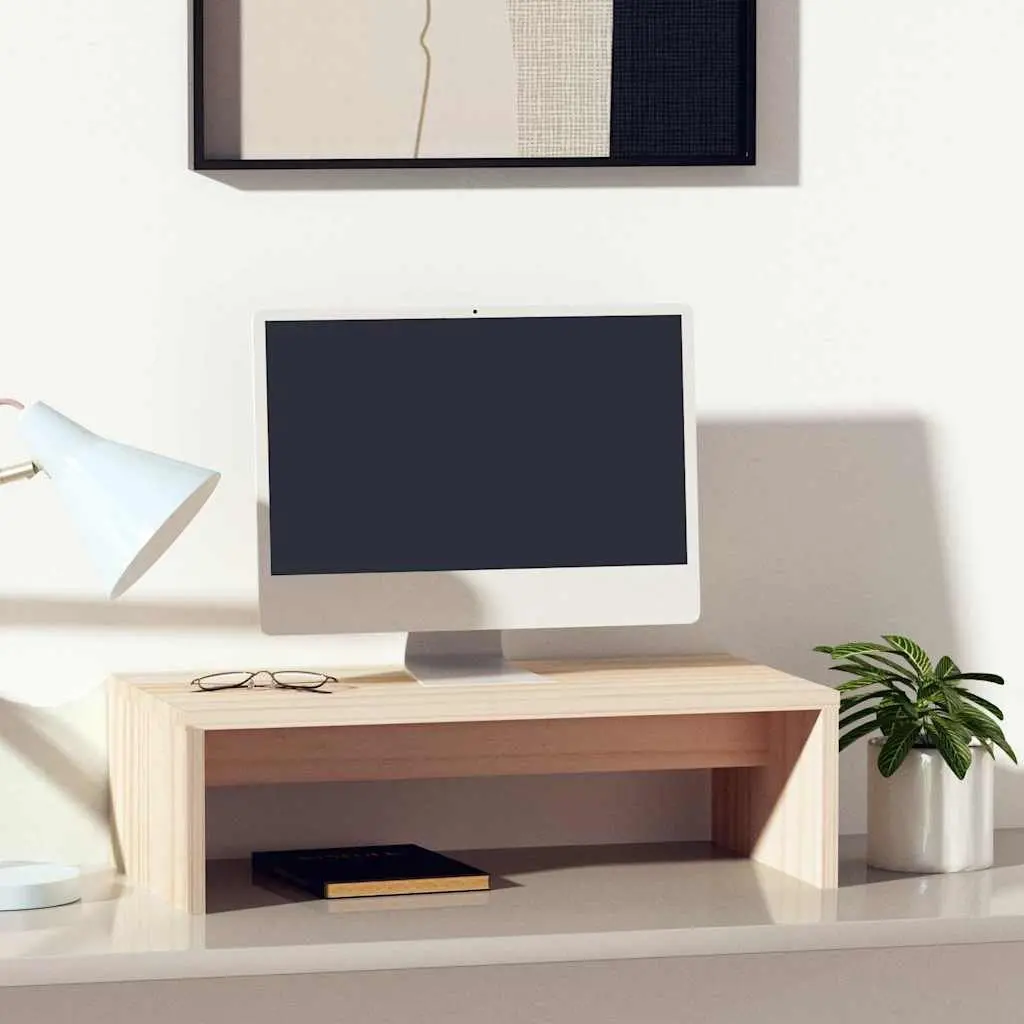 Monitor Stand Brown Solid Pine Wood 50x27x15cm Ergonomic Riser with Storage