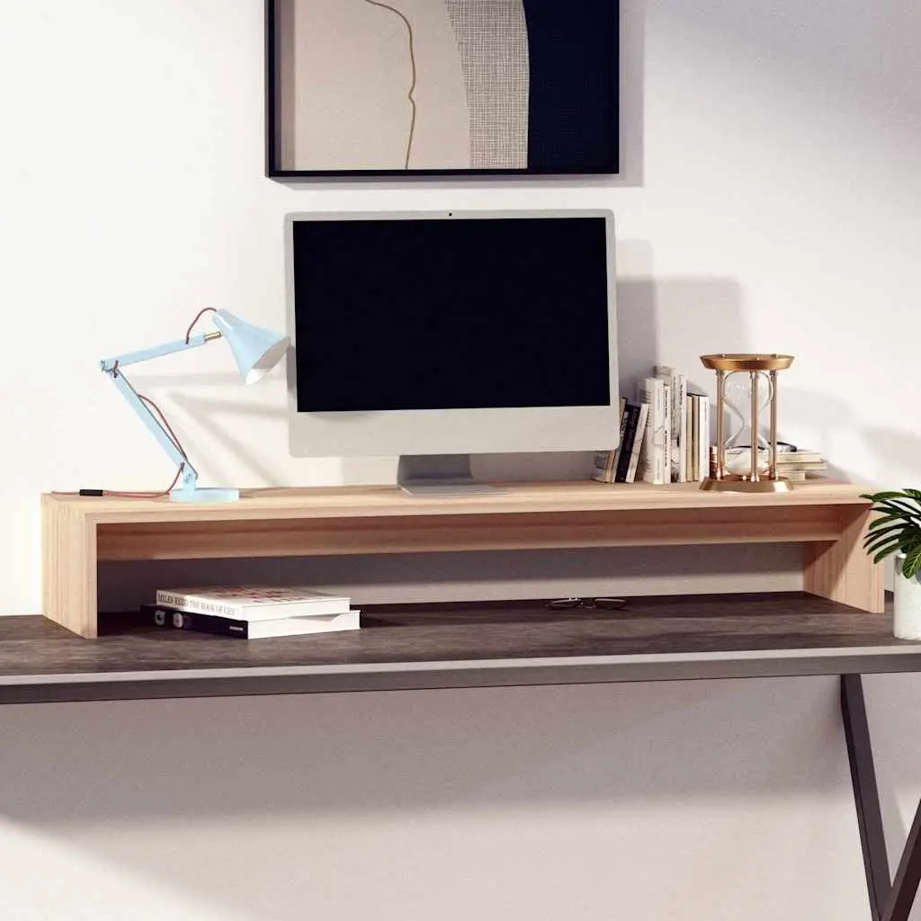 Solid Wood Monitor Stand Brown 100x27x15cm Elevated Platform with Storage
