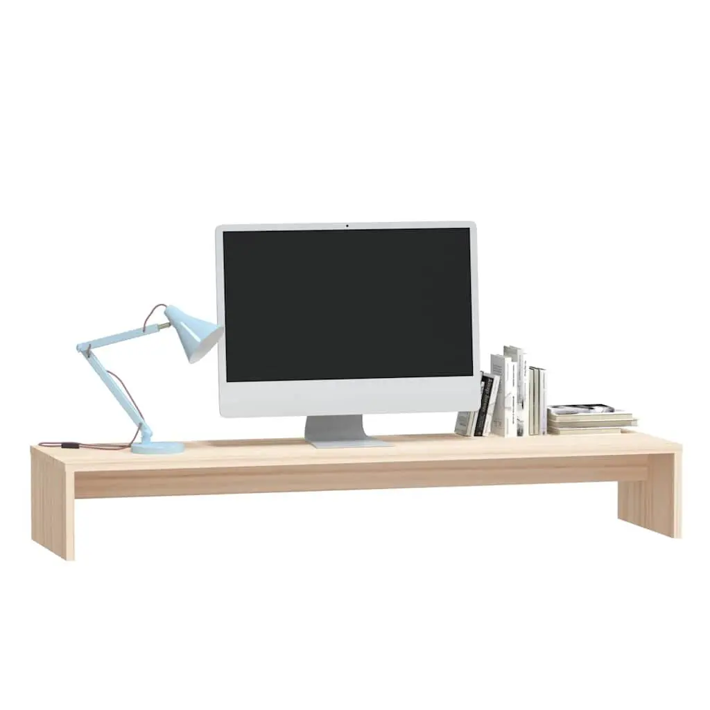 Solid Wood Monitor Stand Brown 100x27x15cm Elevated Platform with Storage