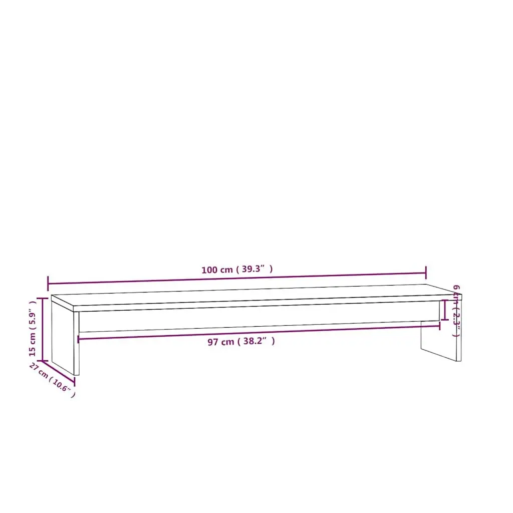 Solid Wood Monitor Stand Brown 100x27x15cm Elevated Platform with Storage