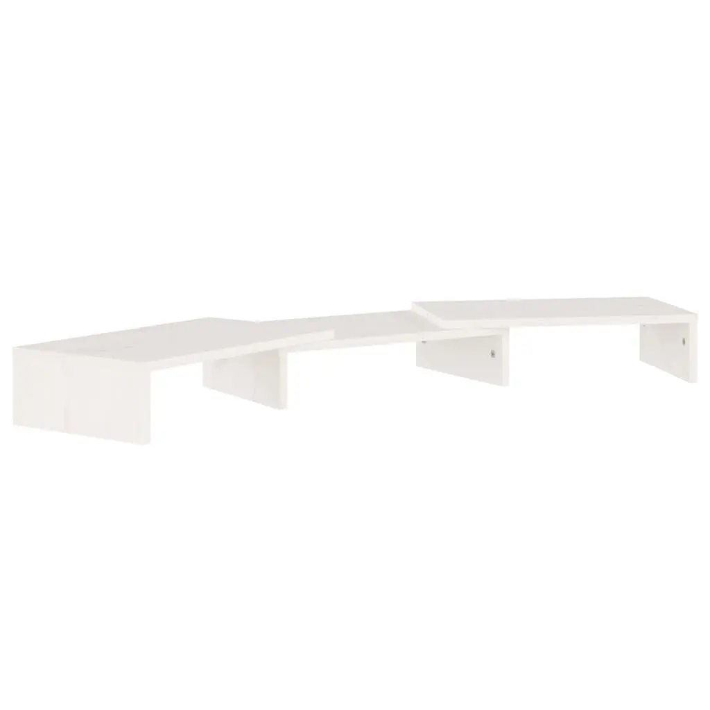 Monitor Stand White Solid Wood Adjustable Desk Riser with Keyboard Storage