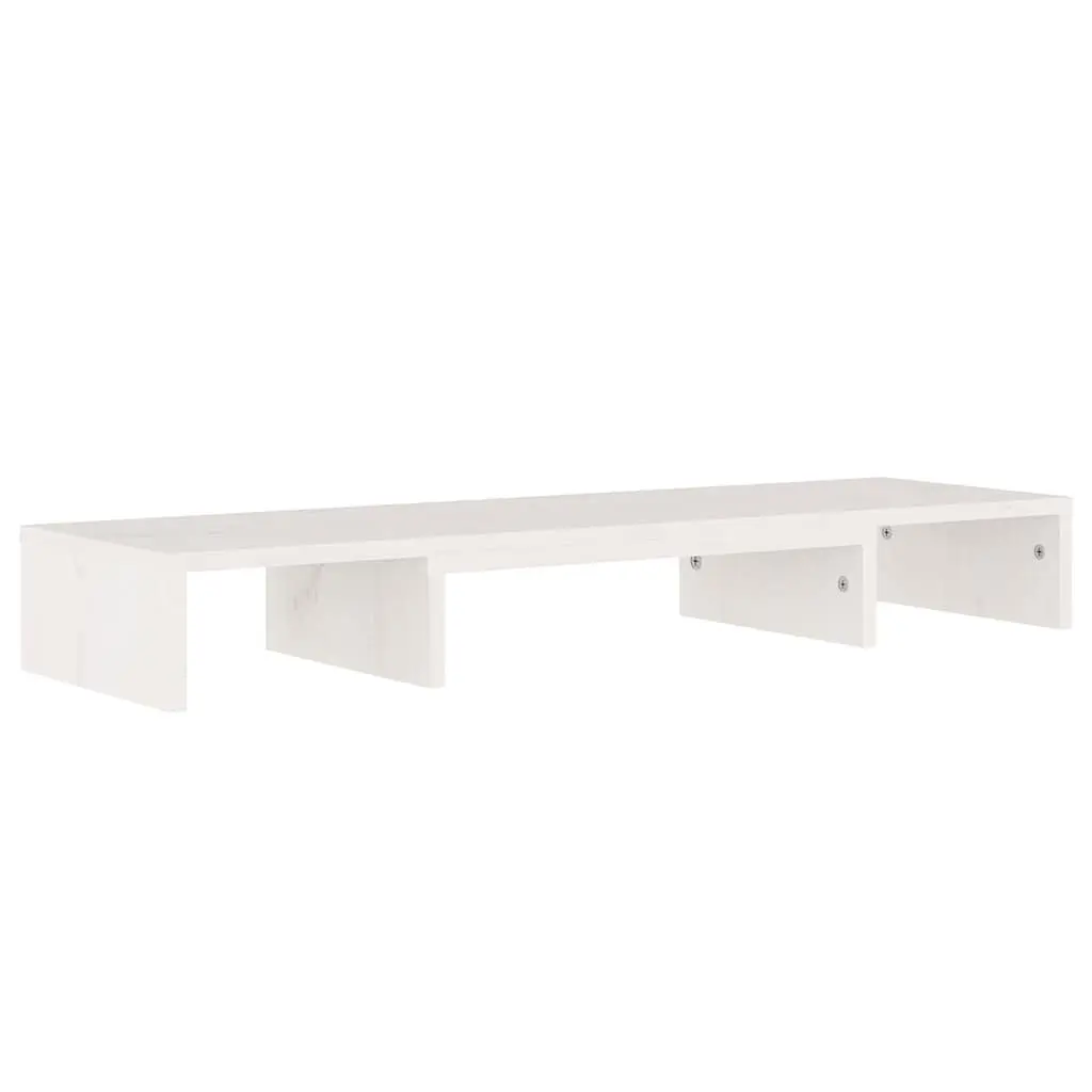 Monitor Stand White Solid Wood Adjustable Desk Riser with Keyboard Storage