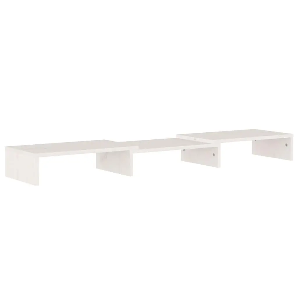 Monitor Stand White Solid Wood Adjustable Desk Riser with Keyboard Storage